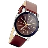 Men'S Black Round Dial Clock Leather Strap Quartz Wrist Watch(Brown)