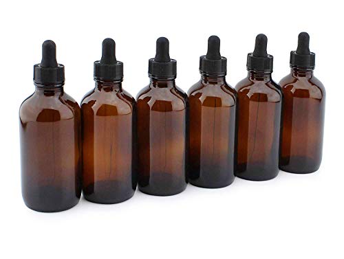 4oz Amber Glass Dropper Bottles (6-Pack), Refillable Glass Bottles for Essential Oils, Cosmetics, and Cooking