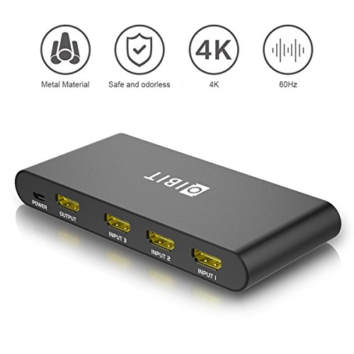 HDMI Switch 2.0, IBIT Smart 3 Port HDMI v2.0 Switcher Support 4K@60Hz UHD HDR Full 3D &HDCP 2.2 with IR Remote Control