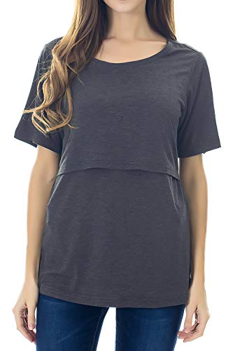 Smallshow 3 Pcs Maternity Nursing T-Shirt Nursing Tops Dim Grey-Indigo-Green Large