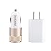 Generic 5V 2.1A Dual USB 3.0 Travel Wall Adapter Fast Car Charger Lightning cable Set (Golden)