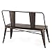 COSTWAY Industrial Dining Bench 2 Person Mid-Century Vintage Wood Seat Metal Backrest and Legs Indoor Outdoor Patio Garden Bench with Floor Protectors