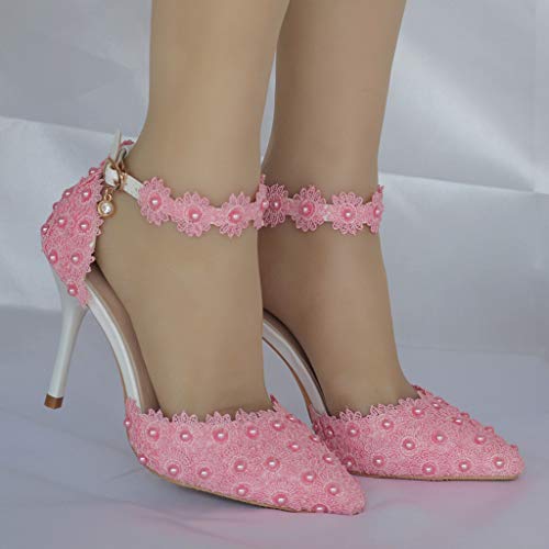 lkoezi Women Rhinestone High Heels, Lady Sexy Wedding Pointed Toe Thin Sandals Shoes Ankle Straps Sandals