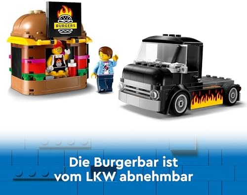 City Burger Van, Food Truck Toy for 5 Plus Year Old Boys & Girls, Vehicle Building Toys, Kitchen Playset with Vendor Minifigure and Accessories, Imaginative Play Gifts for Kids 60404