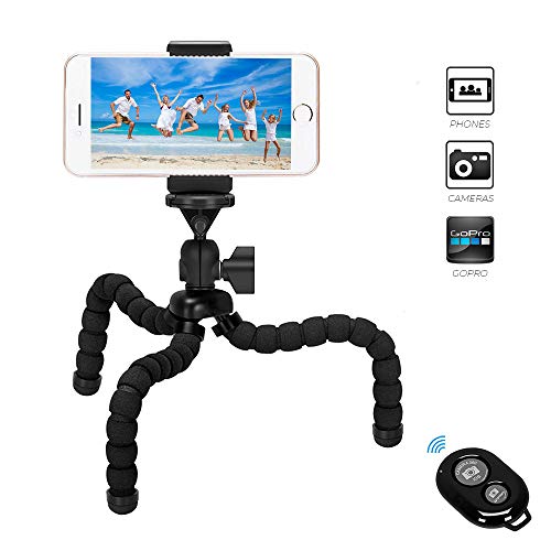 VIUME Phone Tripod, Portable and Flexible Camera Stand Holder with Wireless Remote and Universal Clip for Phone, Camera, Sports Camera GoPro (Small)