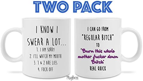 Funny Novelty Two Pack Prank 11 Ounce Coffee Mugs Gifts (Swear and Regular Bitch Two Pack) Great Mothers Day Fathers Day Gift