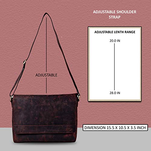 Leather Messenger Bag 15 Inch Laptop Bag Office Briefcase for Men and