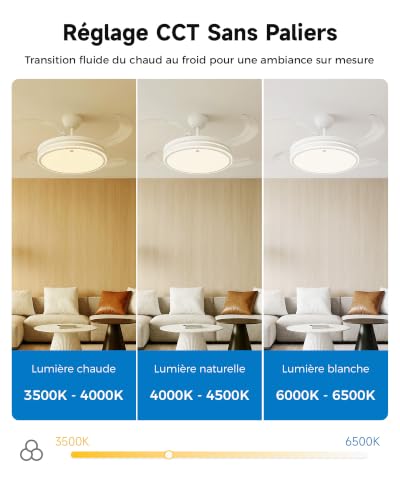 Woox Ceiling Fan with 42" Lamp, 4 Retractable Blades, Silent DC 30W Motor, 50W LED Dimmable, 6 Speed, Summer/Winter, Remote Control | LED 50W Variable without Bearing (CCT), 4 Retractable Blades, Silent 30W DC Motor, 6 Speed, Summer/Winter, Remote Control