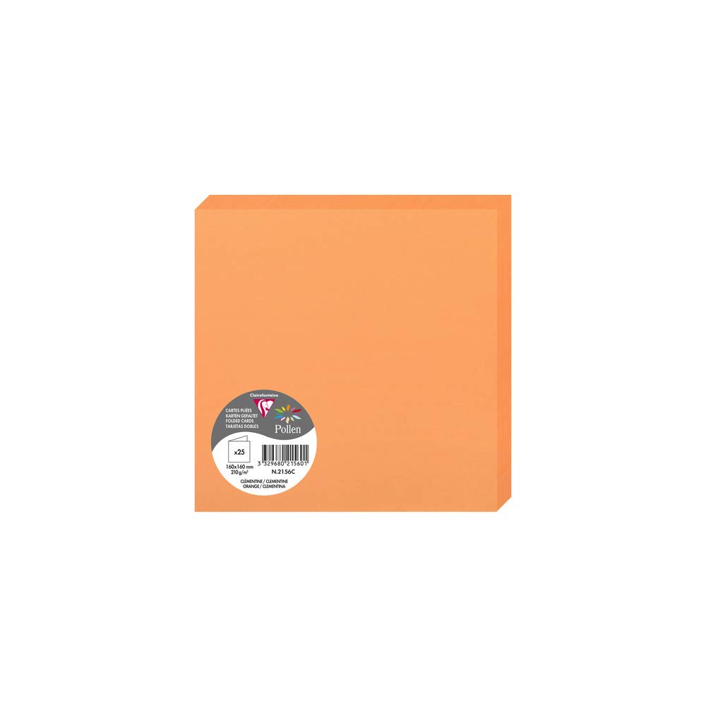 Clairefontaine 2156C Pack of 25 Double Cards Square Format 16x16cm 210g/m² Orange Colour Invitation and Correspondence Car Pollen Range - Smooth Premium Paper — image 1