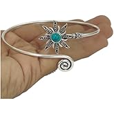 Ana Crafts Silver Sunburst Arm Cuff, Gemstone Boho Upper Arm Bracelet, Spiral Arm Cuff, Gemstone Armlet, Sun Bohemian Jewelry Gift