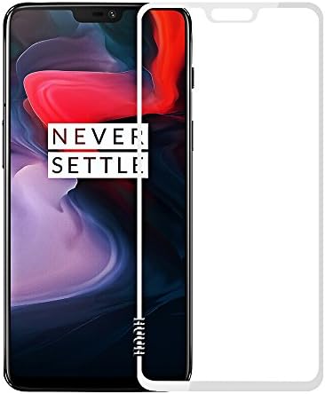 HUUH [1 Pack] OnePlus 6 screen protector, tempered glass screen protectors,9H Hardness,Oil-repellent coating,High transparency,99% high definition,0.26MM Thickness,5D Arc Edges (White)