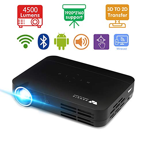 Projector WOWOTO H10 4500 Lumens Mini Projector Android 6.0 3D LED DLP 1280×800 Real Home Theater Projector Support 4K 1080P Wireless Screen Share Video Projector with HDMI USB SD