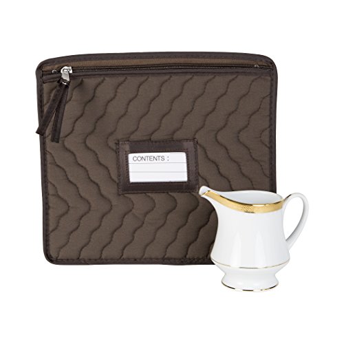 6 Pieces of Fine China Dinnerware Accessory Storage Set - Deluxe Quilted Plush Microfiber - Contents Label Window - Protect Your Valuable China Dishes from Dings, Scratches and Cracks - Brown