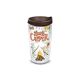 Tervis 1218220 Happy Camper Tumbler with Wrap and Brown Lid 16oz, Clear