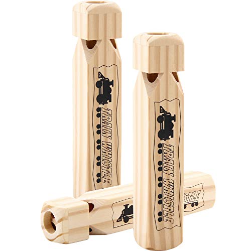 Sunshane 3 Pieces 7.48 Inch Wooden Train Whistles for Kids, Wood Whistle 4 Tones Train Whistle for Party Favors Party Noisemakers
