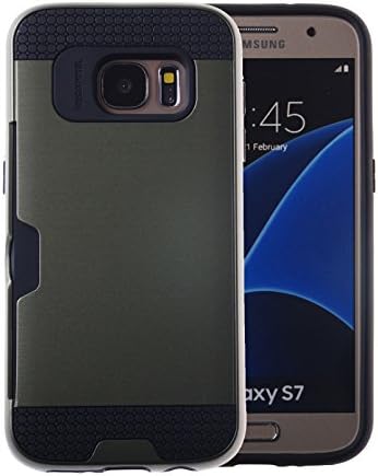 Case Art Plus [Full Degree Protection] Transparent Tempered Glass Screen Protector Film [Card Slot Bumper] Super Slim Fit Light Case for Galaxy S7 (Green)