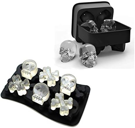 YAOGONG 2 SETS 3D Skull Ice Cube Mold Tray, Makes Four Giant Ice Skulls, Round Silicone Ice Cube Maker For Home/DIY/BAR/Christmas