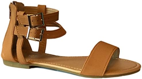 New Womens Strappy Roman Gladiator Sandals Flats T Strap Thongs Shoes (7.5, TanMavs)