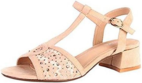 SHU CRAZY Womens Ladies Faux Suede Diamante Low Block Heel Peeptoe Bridal Dressy Fashion Sandals Shoes - L60