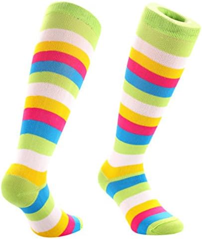 Samson Hosiery ® 80s Retro Rainbow Stripes Print Funky Vintage Retro Funny Gift Novelty Fashion Sports And Casual Knee High Socks For Men Women Kids Unisex