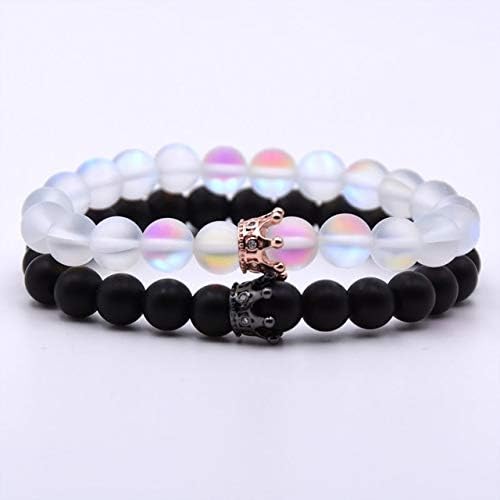 ZHUJING Couple bracelet 2Pcs/Set Couple Natural Labradorite Beads Bracelet Crown Bracelets Jewelry For Women Men Jewelry