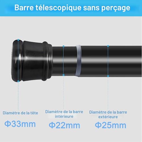 3 m Telescopic Pole Clip On Rod No Drilling Extra Long Bathroom Bedroom Black (190-360CM, Φ32mm)