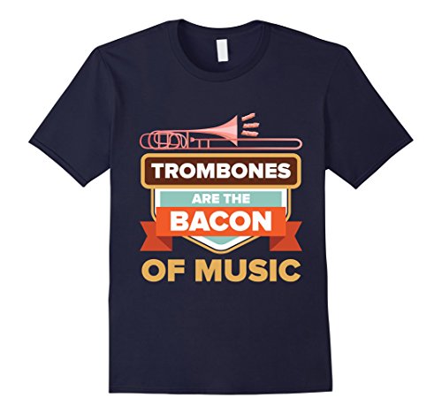 Mens Funny Trombone Player Gift Bacon of Music T-Shirt Youth Men Medium Navy