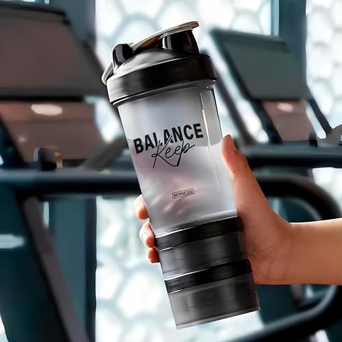 BERNESSI 500ml/17oz Protein Shaker Bottle with Leak-Proof for Protein Mixes & Shakes with Stainless Steel Ball, Protein Bottle Blender Cocktail Shaker Cup for Gym Fitness Home Pre Workout (Balance)