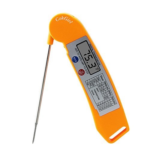 Cooking Thermometer, AAA Battery Included, CokGirl Instant Read Digital Meat Thermometer for Food, Candy, Oven, Grill and BBQ (Orange)