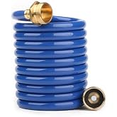 FangFarm 10FT EVA Coiled Water Hose, 1/2 in Blue Hose, Brass Connectors | Compact Coiled Hose for Balcony Gardeners, Patio Owners and Planter Growers Doing Short-Range Watering