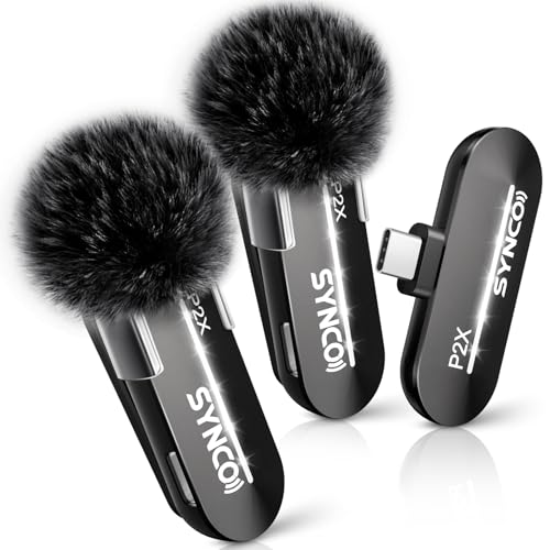 SYNCO Micros Cravate sans Fil pour iPhone 15/16/17 Pro Max/Android, Réduction Intelligente du Bruit, P2XT Microphone sans Fil USB-C, Mini Micro pour Tiktok, Youtube, Streaming, Vlog