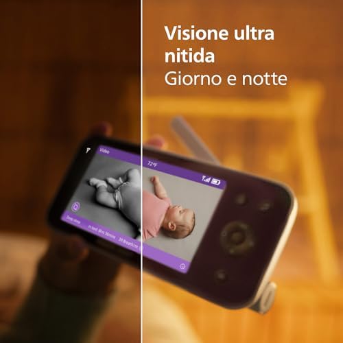 PHILIPS Baby Monitor Premium Connected Avent con app - videocamera HD 1080p, monitora sonno e respirazione con IA, traduzione pianto, certificato DEKRA per sicurezza, supporto da parete, SCD974/26
