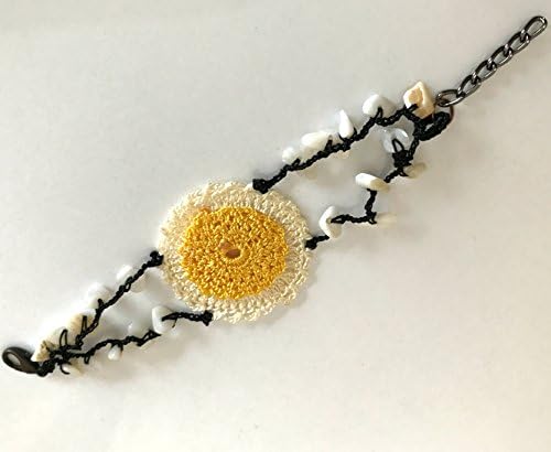 Cream Yellow Crochet Beaded Bracelet
