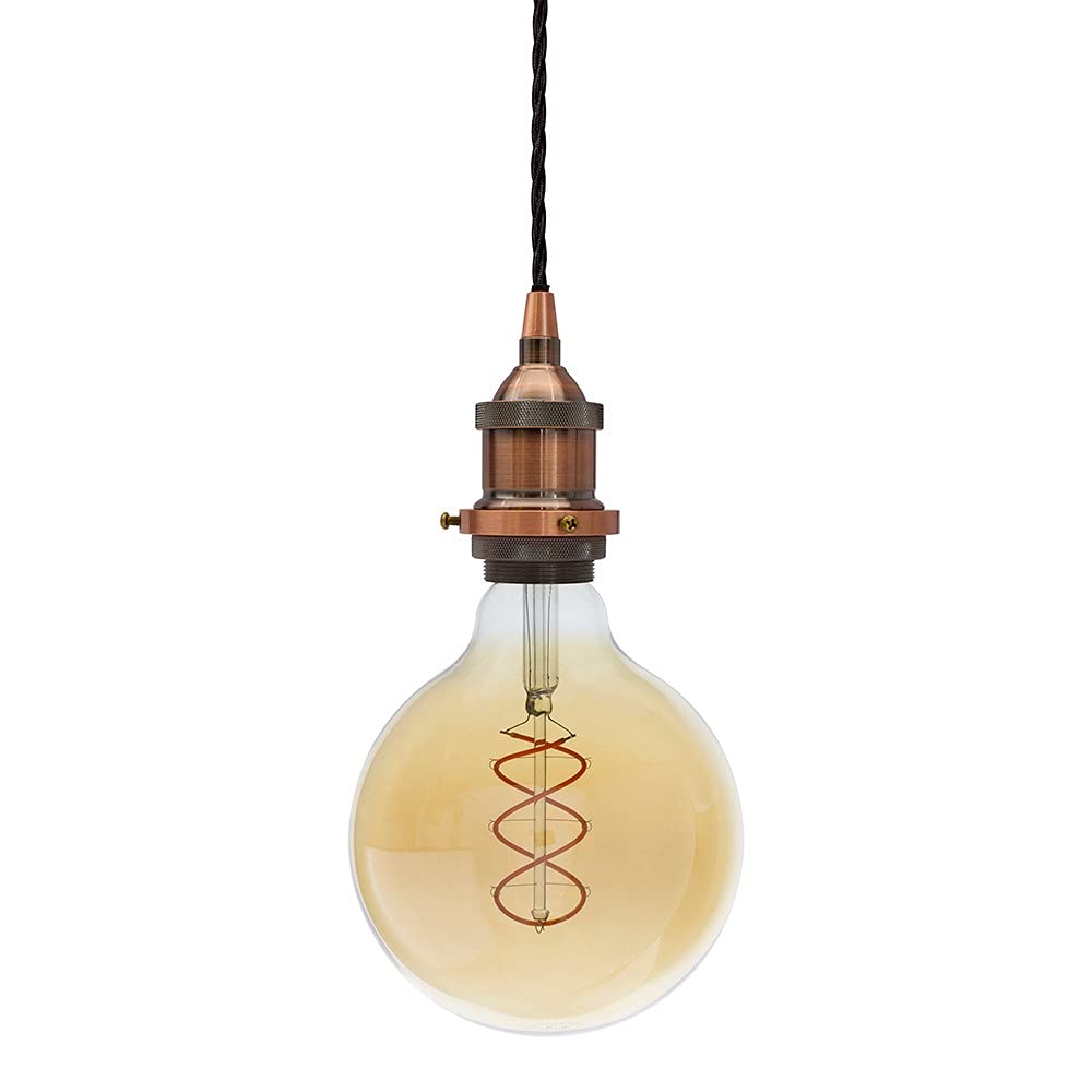 The Soho Lighting Company Antique Copper Traditional, Decorative Ceiling Solid Bulb Holder with Black Twisted Cable Suitable for E27 Edison Screw Bulbs, Vintage Retro Style