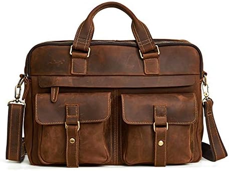Kanqingqing Men's leather briefcase Men's Briefcase Messenger Bag Tote Full Grain Leather Men's 15.6" Laptop Briefcase Messenger Bag Tote men's vintage leather crossbody bag (Color : Brown)