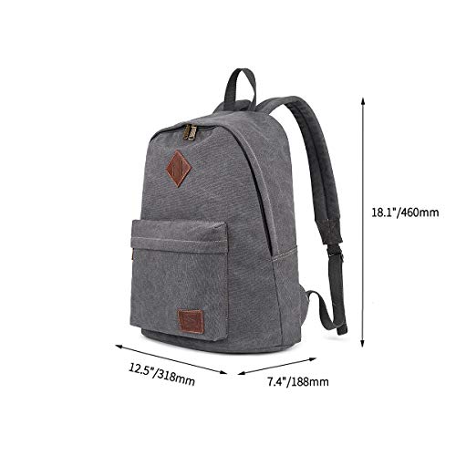 Canvas School Laptop Backpack, Durable Rucksack, Travel Notebook Bag, for Men Women (Gray)