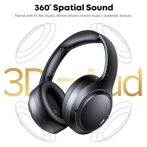 Hybrid Active Noise Cancelling Bluetooth 6.0 Headphones 120H Long Playtime, 6 ENC Mic, Over Ear Headphones Wireless, Hi-Res Audio, Memory Foam Earcup, Transparency Mode ANC Headphone for Travel Office
