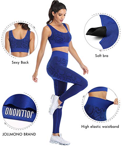 Seamless Workout Outfits for Women 2 Piece High Waisted Leggings with Sports Bra Gym Yoga Set (8004L-Royal Blue)