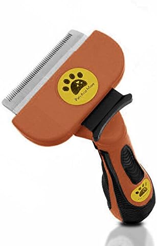 Pet Grooming Deshedding Tool for Medium Dog and Cat ,Stainless Steel, Fur Release Button the Best Deshedder Brush Guranteed (Medium-Long Hair, Red)