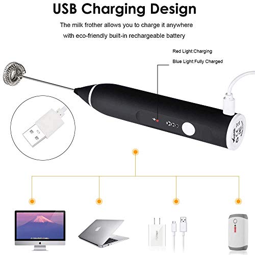 2 Frother+Electric+Handheld+Rechargeable+Cappuccino