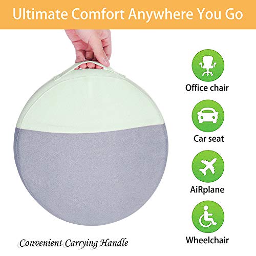 JoyBox-Round-Seat-Cushion-for-Office-Chair-Lower-Back-Pain-Tailbone-Coccyx-Sciatica-Relief-Pure-Memory-Foam-for-Relaxing-Yoga-Meditation-Home-Car-Use-Gray-Green-33-33-4-cm