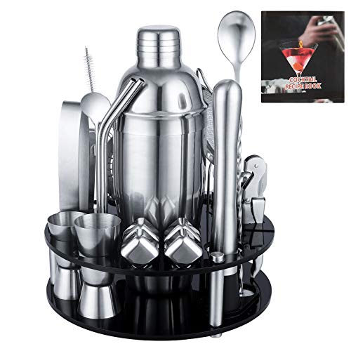 Cocktail Shaker Set, 25Piece Bartender Kit with Acrylic Rotating Stand