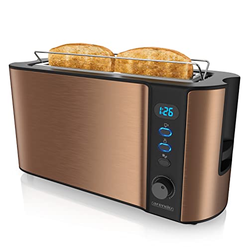 Arendo - Automatik Toaster Langschlitz - Defrost Funktion - Wärmeisolierendes Doppelwandgehäuse - integrierter Brötchenaufsatz - herausziehbare Krümel