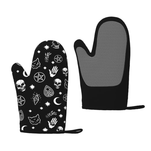 Skull Cat Moon Gothic Silicone Oven Mitts Set, Halloween Party Non-Slip Silicone Oven Gloves, 2 PC Heat Resistant Oven Mitts, Oven Gloves for Baking Cooking Kitchen Mitten at Amazon
