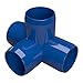 FORMUFIT 1” 4-Way Tee Furniture Grade PVC Fitting in Blue, Made in USA, UV-Resistant, Impact-Proof, 1.315” Actual Socket Diameter (Pack of 4) - F0014WT-BL-4