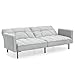 Best Choice Products Linen Upholstered Tufted Convertible Splitback Sleeper Futon w/Pillows, Light Gray