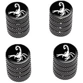GRAPHICS & MORE Scorpion White on Black - Tire Rim Valve Stem Caps - Black