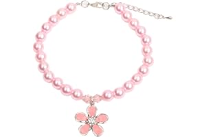 XKSRWE Dog Cat Pearls Collar Necklace with Rhinestones Flower Charm Pendant Pet Puppy Jewelry Accessory (Pink, Medium)