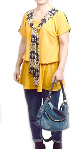 Hoho com Women's Vogue Shoulder Off Wide Hem Design Short Sleeve T-Shirt Tee Blouse Casual Tops (Mustard Long Ribbon)