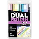 Tombow 56187 Dual Brush Pen Art Markers, Pastel, 10-Pack. Blendable, Brush and Fine Tip Markers